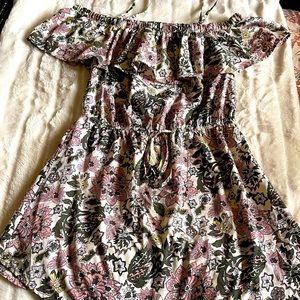 Hint of blush off the shoulders dress